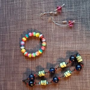 Colorful necklace, bracelet and earrings